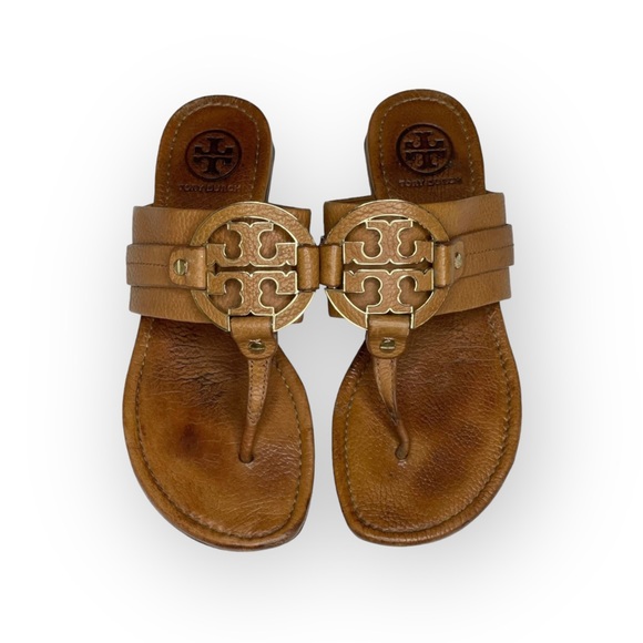 Tory Burch 𐮛 Amanda Double T Reva Thong Sandal 𐮛 Tan Leather 𐮛 Miller 𐮛 8.5 - Picture 11 of 17